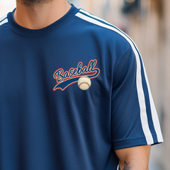 Men's Retro Casual Striped Baseball Print Round Neck Short Sleeve T-Shirt MTA2114C7TO