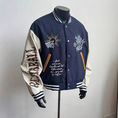 Embroidered Baseball Jacket with Unique Cross and Number Design for Casual Wear