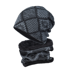 Men's Outdoor Plus Velvet Warm Knitted Hat And Scarf Two-piece Set 26212268F