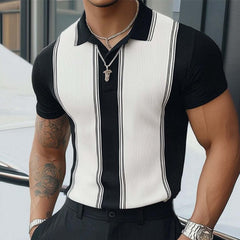 Men's Summer Classic Black And White Knitted Short Sleeve T-Shirt MTA3120C5U