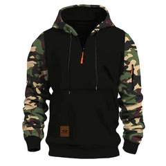 Camouflage Sleeve Hoodie with Half-Zip Closure - Perfect for Casual and Outdoor Wear