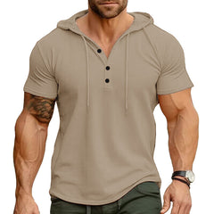 Stylish Men's Hooded Henley T-Shirt - Perfect for Casual and Active Wear
