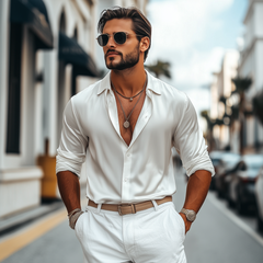 Men's Fashion Casual Glossy Satin Long Sleeve Shirt MTA1994C6K