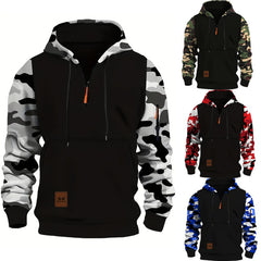 Camouflage Sleeve Hoodie with Half-Zip Closure - Perfect for Casual and Outdoor Wear