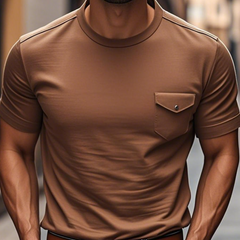 Men's Casual Cotton Round Neck Chest Pocket Slim Fit Short Sleeve T-Shirt MTA3172C1M