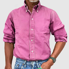 Solid Color Western Retro Shirt for Men - Button-Down Collar, Stylish Long-Sleeve, Casual Business Dress Style