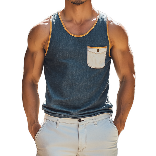 Men's Fashion Casual Round Neck Tencel Denim Slim Tank Top MTA0954D8K