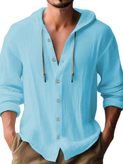 Stylish Men's Casual Button-Up Hoodie Shirt for Summer Beach Outfits