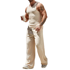 Men's Solid Color Tank Top And Trousers Beach Two-Piece Set MTA3151C8X