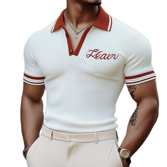 Men's Summer Polo Collar Fashion Knitted Short Sleeve T-Shirt MTA3135C9U