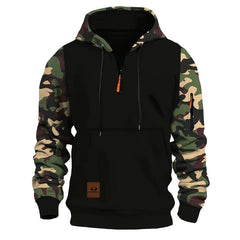 Camouflage Sleeve Hoodie with Half-Zip Closure - Perfect for Casual and Outdoor Wear