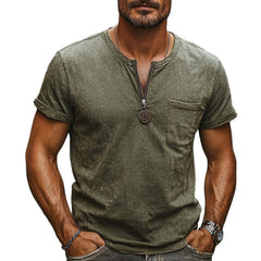 Men's Comfortable Vintage Zipper Neck Casual T-Shirt MTA2603C1U