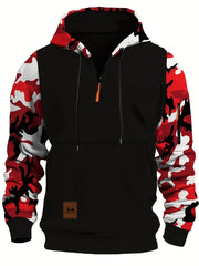 Camouflage Sleeve Hoodie with Half-Zip Closure - Perfect for Casual and Outdoor Wear