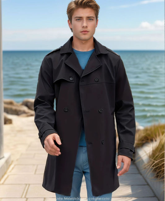 Classic Double-Breasted Trench Coat For Men - Stylish And Versatile Outerwear