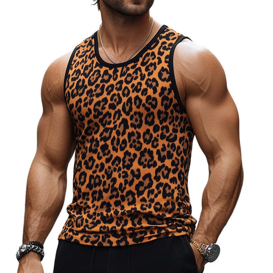 Men's Skin-friendly Breathable V-neck Retro Leopard Print Tank Top MTA2401C6U