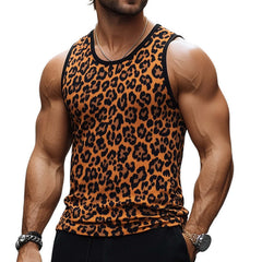 Men's Skin-friendly Breathable V-neck Retro Leopard Print Tank Top MTA2401C6U