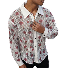Men's Knitted Rose Jacquard Long Sleeve Shirt MTA1891C4X