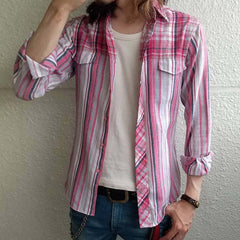 Men's Retro Casual Geometric Print Lapel Long Sleeve Shirt MTA3141C0TO