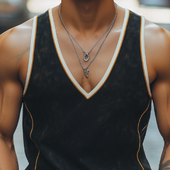 Men's Summer Fashion Casual Deep V-neck Contrast Color Stitching Suede Tank Top MTA0335D5K