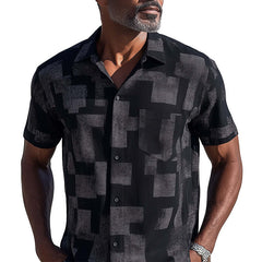 Men's Simple Printed Cotton And Linen Short-Sleeved Shirt MTA2562C5P