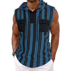 Men's Casual Striped Sleeveless Hooded Tank Top MTA0708D5X