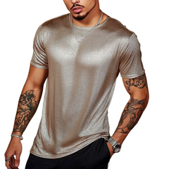 Men's Solid Color Glitter Round Neck Short Sleeve T-Shirt MTA3143C1X