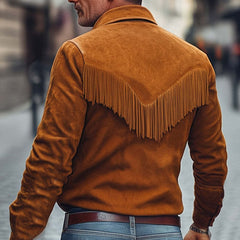 Men's Spring And Autumn Retro Tassel Suede Long Sleeve Shirt MTA2562C2U