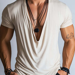 Men's Spring Fashion Simple Swing Collar Short Sleeve T-shirt MTA3126C9P