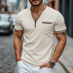 Men's Spring And Summer Fashion Casual V-neck Pocket Suede Short Sleeve T-shirt MTA0854D5K
