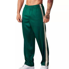Men's Stylish Green Track Pants with Striped Side Panels