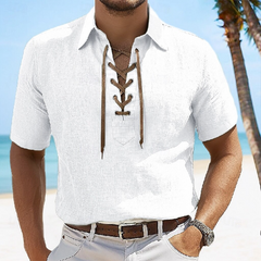Men's Solid Color Casual Vacation Lace Lapel Short Sleeve Shirt MTA0162D4X