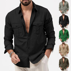 Men's Casual Button-Up Shirt With Chest Pockets - Perfect For Spring And Summer