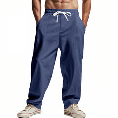 Men's Casual Loose-Fit Trousers with Adjustable Waistband and Side Pockets