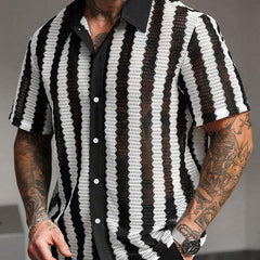 Men's Striped Short Sleeve Knitted Shirt MTA3176C2X