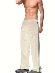 Men's Stylish Green Track Pants with Striped Side Panels