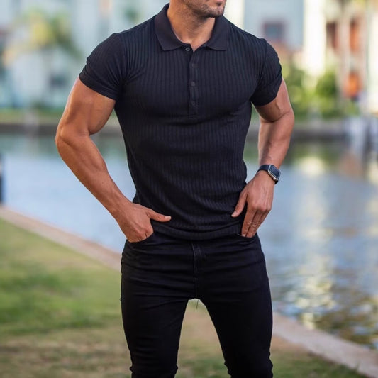 Men's Slim Fit Polo Shirt With Ribbed Design For Casual And Sporty Looks