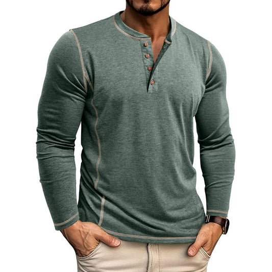 Men's Casual Henley Shirt with Stylish Contrast Stitching
