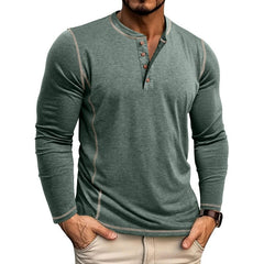 Men's Casual Henley Shirt with Stylish Contrast Stitching
