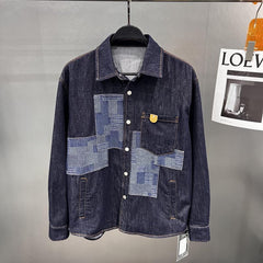 Stylish Patchwork Denim Shirt for Men - Perfect for Casual and Trendy Looks