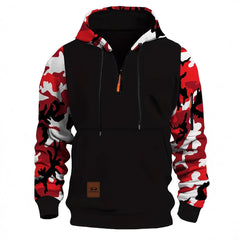 Camouflage Sleeve Hoodie with Half-Zip Closure - Perfect for Casual and Outdoor Wear