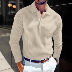 Men's Stylish White Ribbed Polo Shirt for Modern Gentlemen