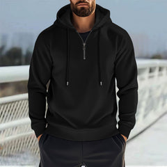 Stylish Men's Black Hoodie with Half-Zip Closure - Perfect for Casual and Sporty Looks