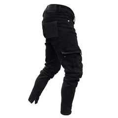 Stylish Black Cargo Jeans with Knee Patches for Men - Perfect for Casual and Urban Looks