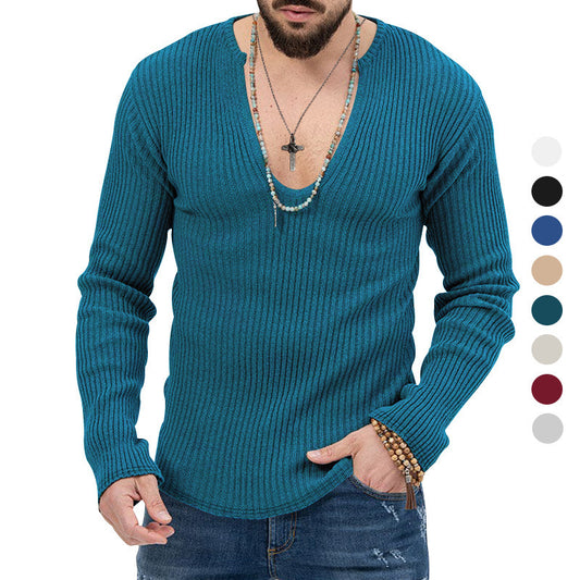 Stylish V-Neck Ribbed Sweater for Men - Perfect for Casual and Fashionable Looks