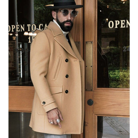 Classic Double-Breasted Pea Coat for Men - Perfect for Fall and Winter