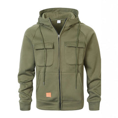Olive Green Hooded Jacket with Zippered Pockets - Perfect for Casual and Outdoor Adventures