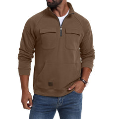 Men's Casual Half-Zip Pullover with Functional Pockets - Perfect for Outdoor Adventures
