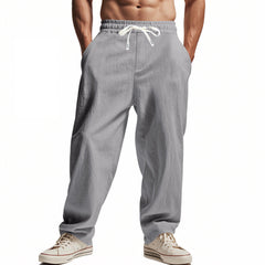Men's Casual Loose-Fit Trousers with Adjustable Waistband and Side Pockets
