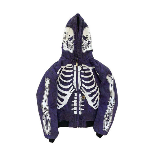Skull Skeleton Graphic Hooded Jacket - Perfect for Edgy Streetwear Enthusiasts