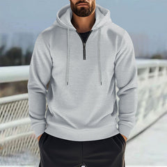Stylish Men's Black Hoodie with Half-Zip Closure - Perfect for Casual and Sporty Looks